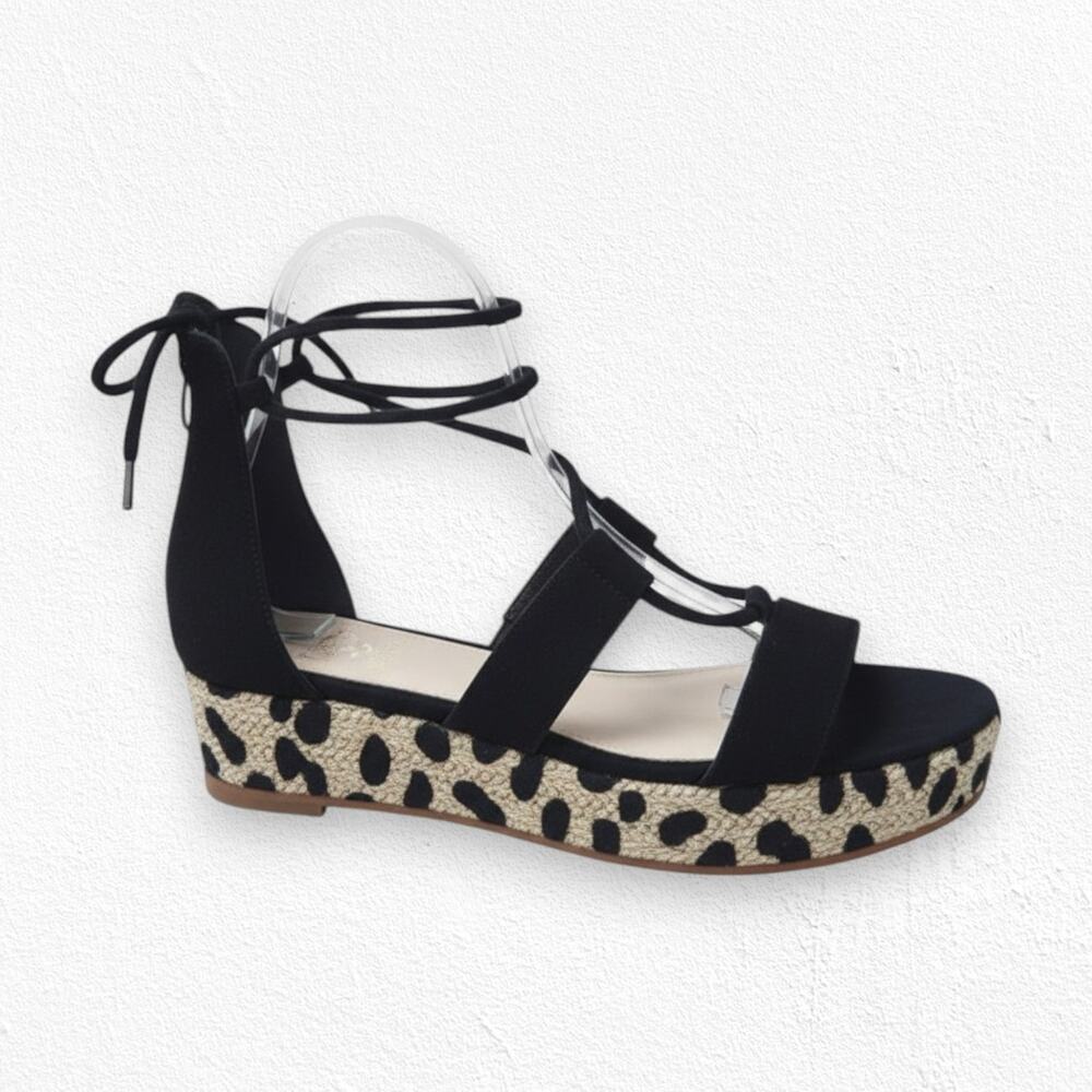 Vince Camuto Black Suede Espadrille Animal Print Strappy Tie Sandals Size 8.5